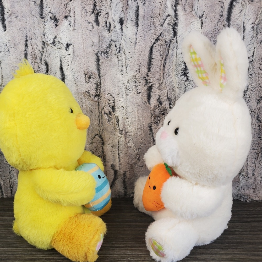 Easter Chick Duck + Bunny Rabbit 12" Plush Stuffed Animals Plaid Feet Egg Carrot - Picture 4 of 8